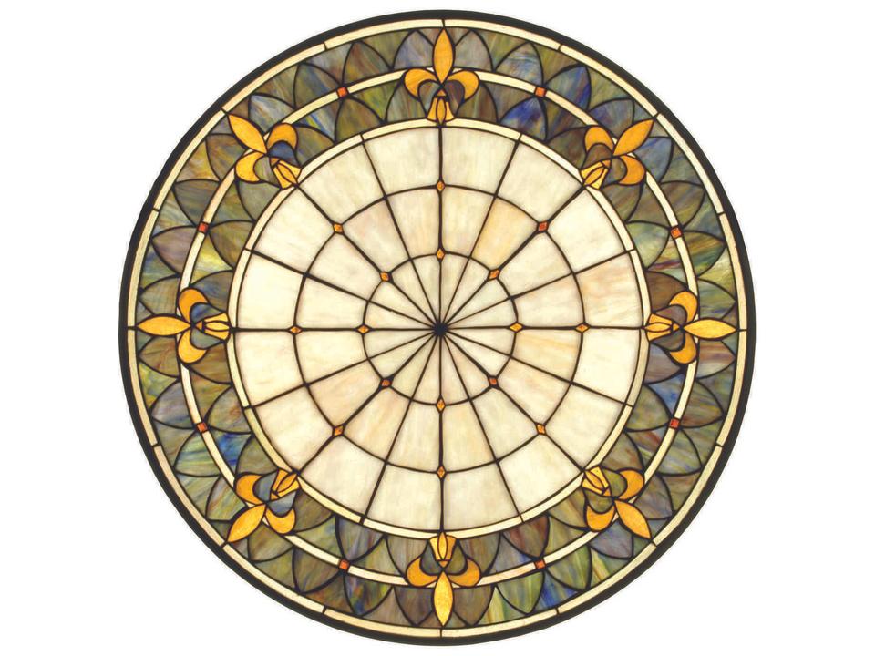 Fleur-de-lis Stained Glass Window Multi-Colored Medallion with Brass Frame