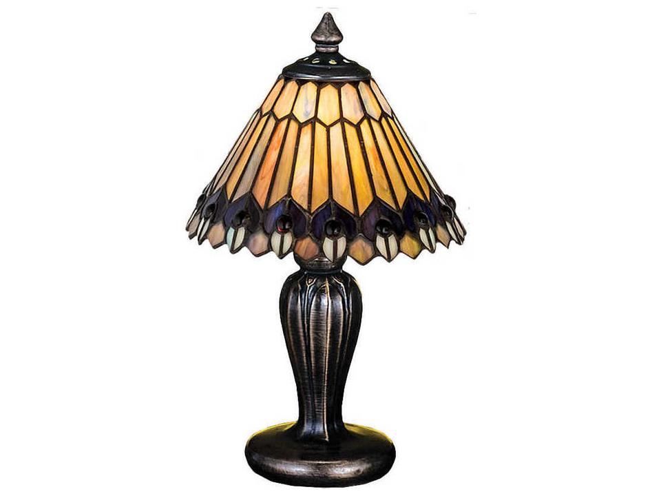 Tiffany Jeweled Peacock Stained Glass Accent Table Lamp with On Off Switch