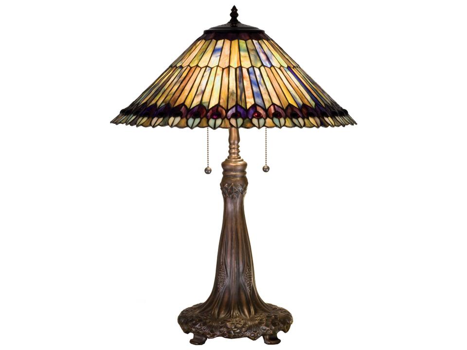 Tiffany Jeweled Peacock 2-Light Table Lamp in Mahogany Bronze