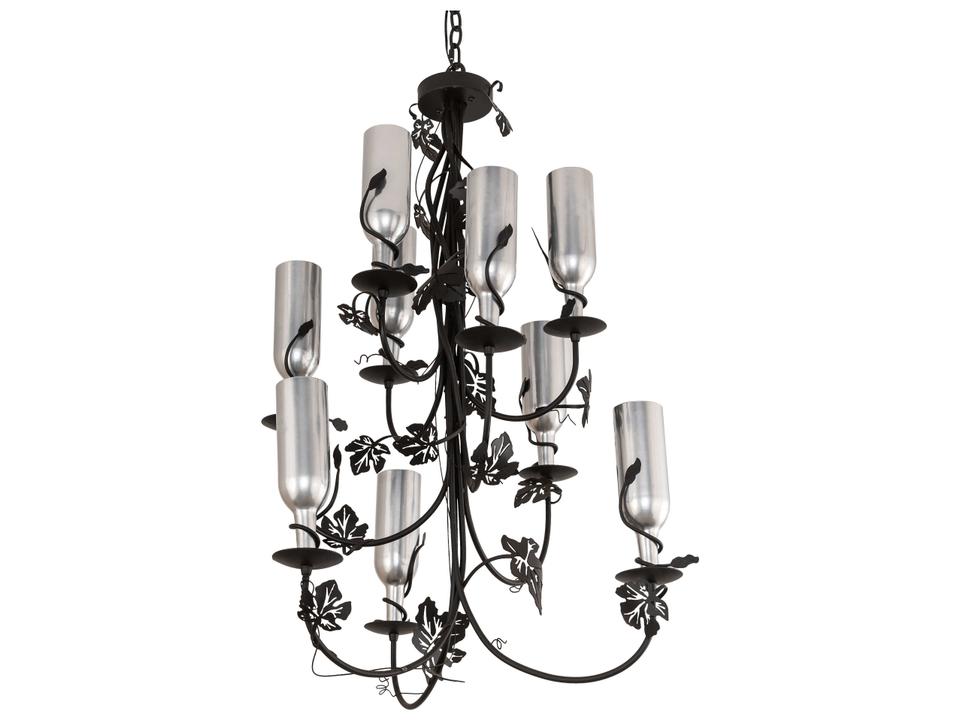 Tuscan Vineyard 9-Light Chrome Black Glass Cylinder Tiered Chandelier