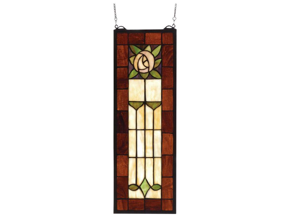 Tiffany Pasadena Rose Stained Glass Window Panel Plum Rose Floral Design