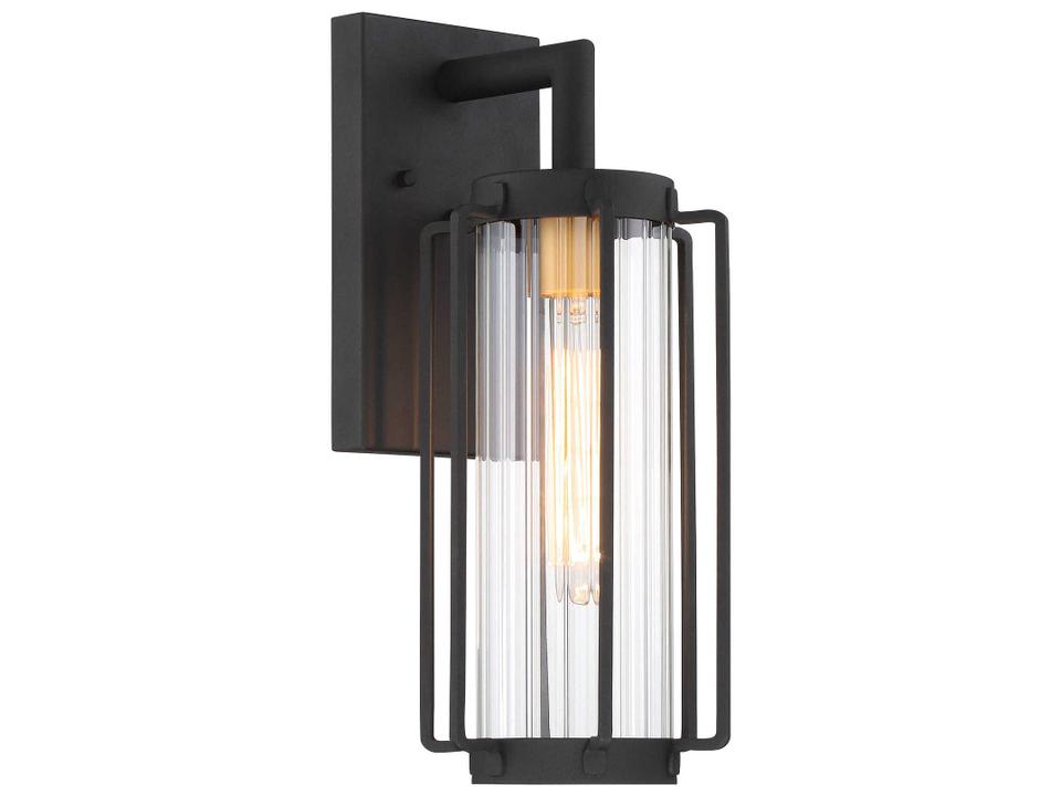 Avonlea 1-Light Outdoor Wall Sconce in Sand Black with Gold Highlights