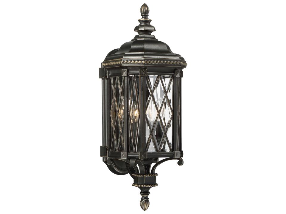 Bexley Manor 4-Light Outdoor Wall Sconce in Coal with Gold Highlights