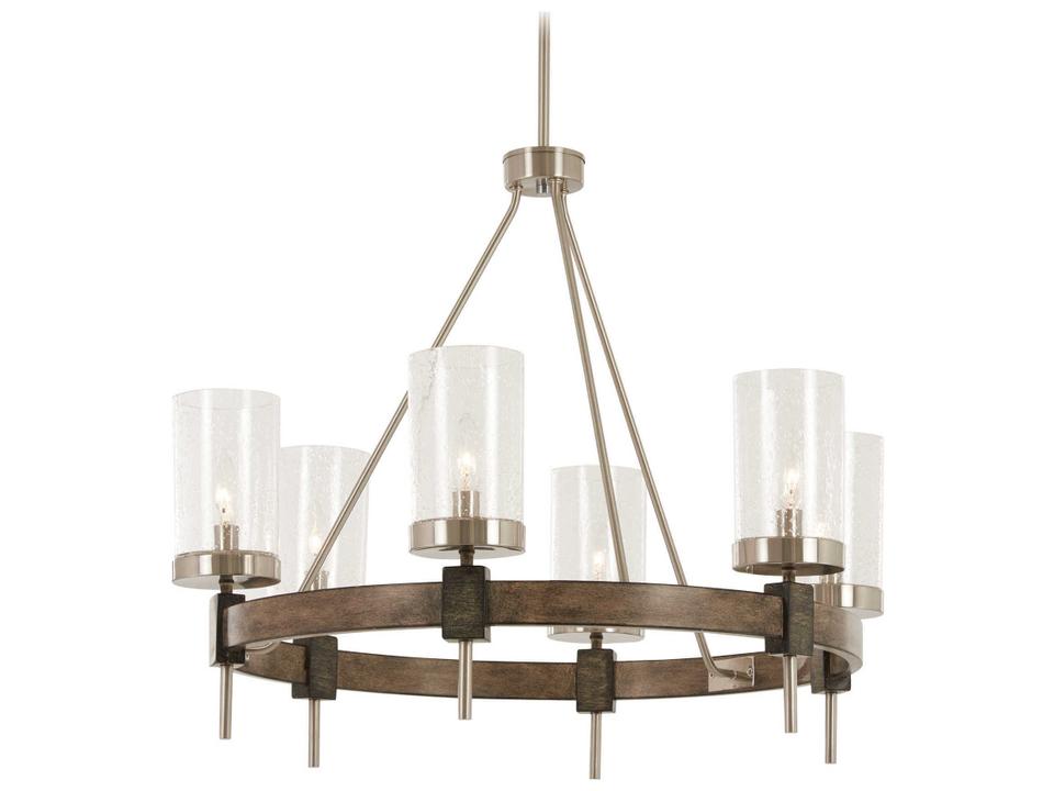 6-Light Bridlewood Chandelier in Stone Grey and Brushed Nickel