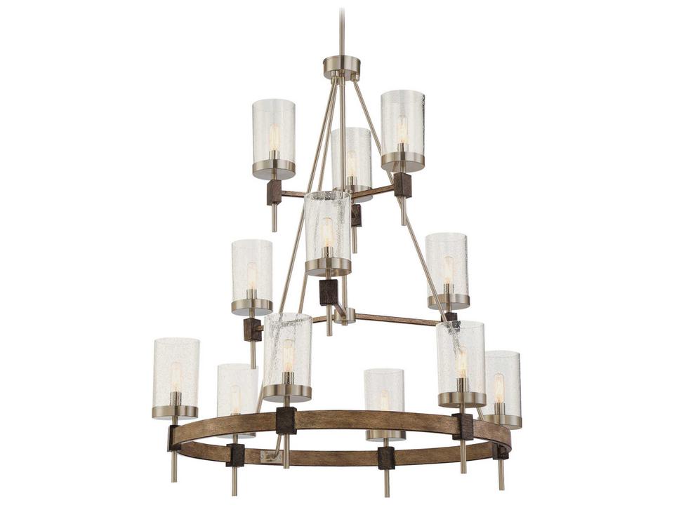 12-Light Bridlewood Chandelier in Stone Grey with Brushed Nickel