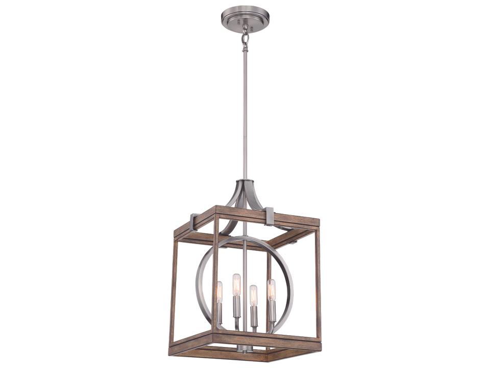 Country Estates 4-Light Sun Faded Wood Brushed Nickel Brown Candelabra Linear Chandelier