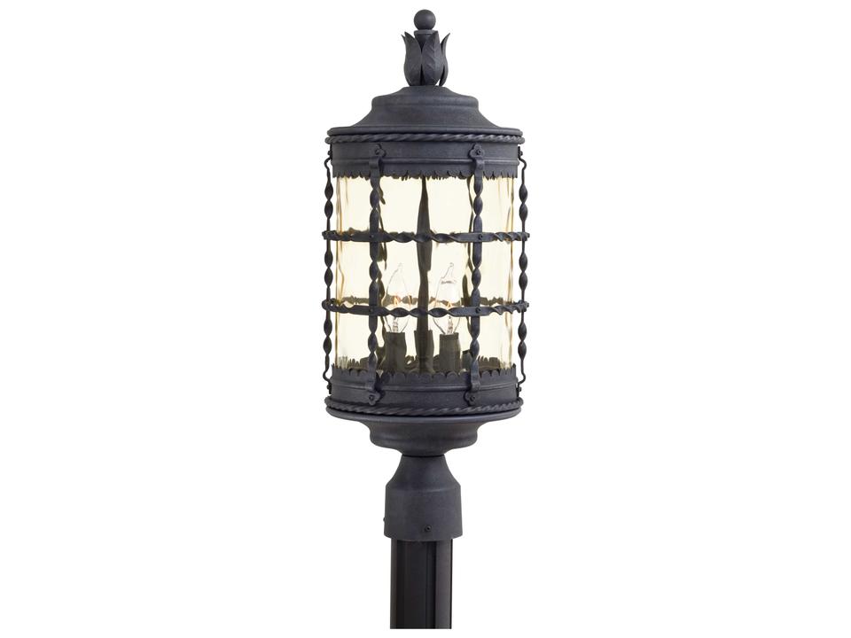 Mallorca 3-Light Outdoor Post Lantern in Spanish Iron with Champagne Glass