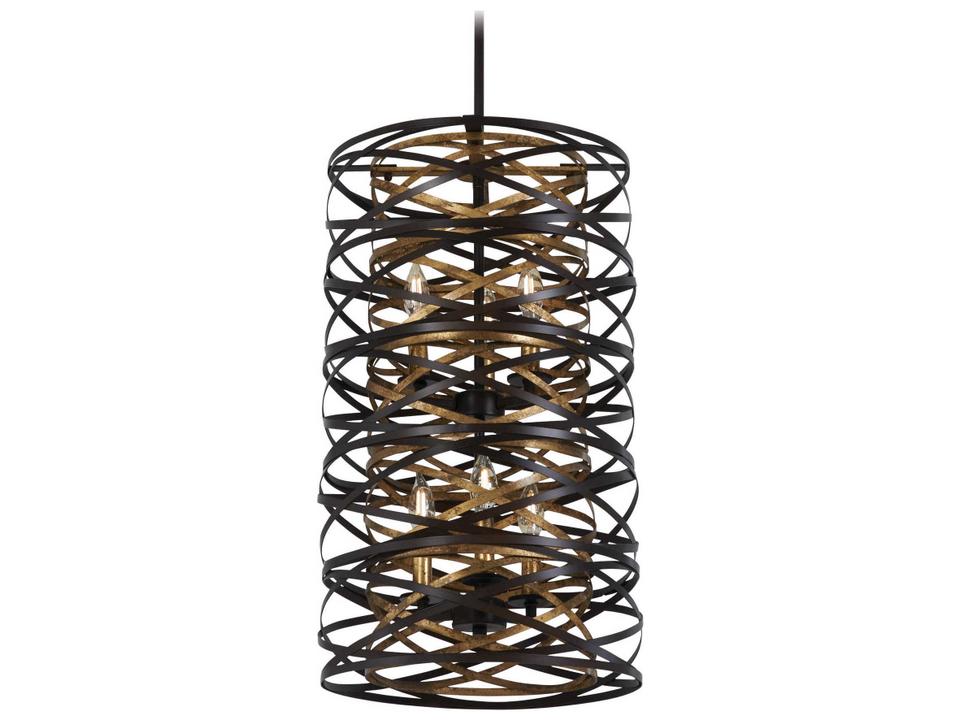 Vortic Flow 6-Light Pendant Light in Dark Bronze and Mosaic Gold