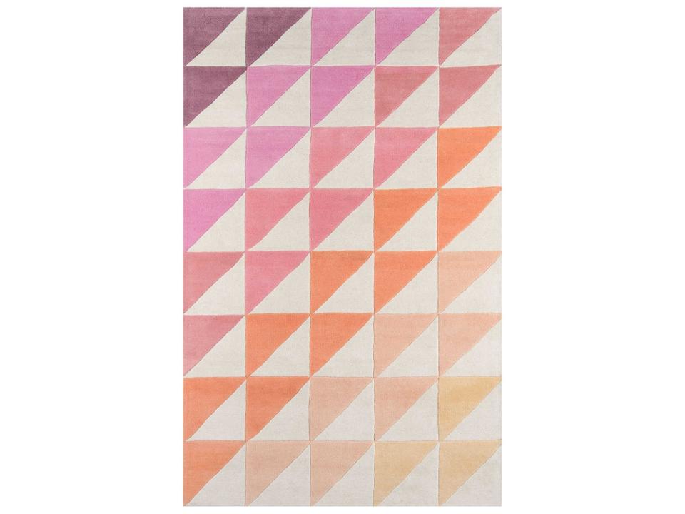 Delmar Collection Hand-Tufted Wool Area Rug Pink Geometric Pattern