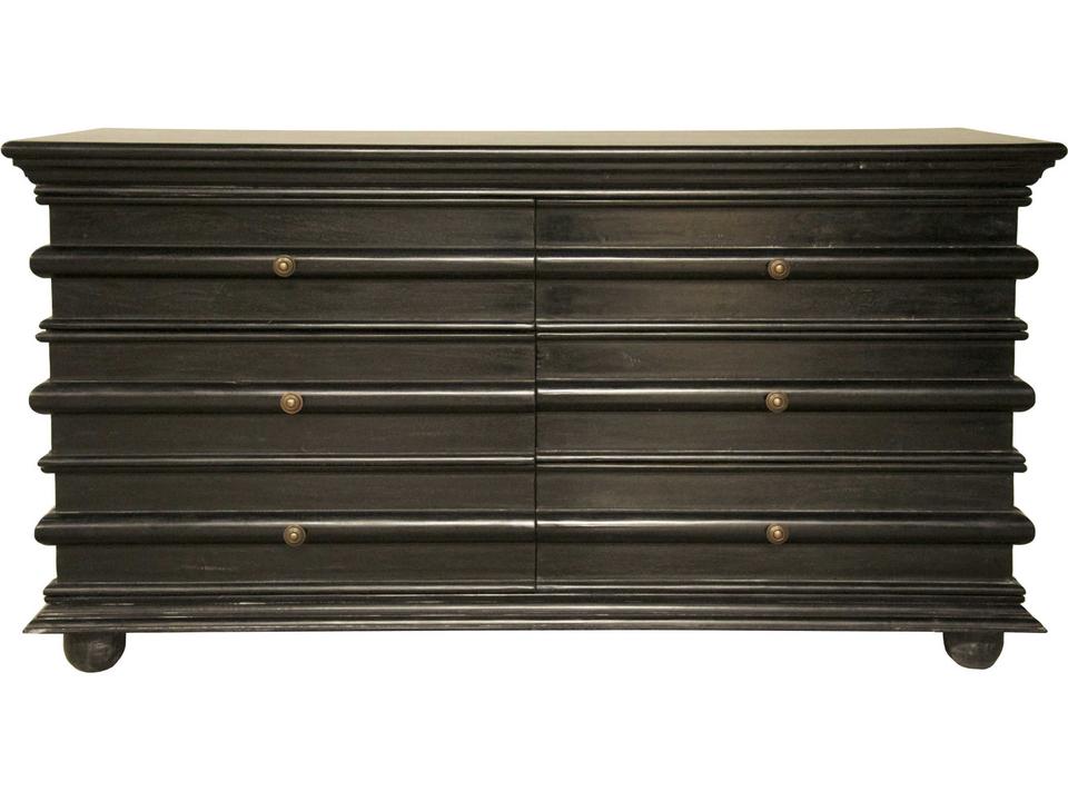 Ascona 6-Drawer Hand Rubbed Black Mahogany Chest with Brass Pulls