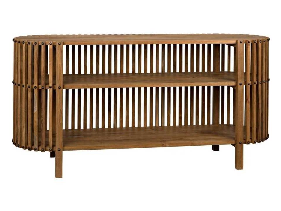 Consuela Teak Wood Console Table with Antique Brass Nailheads