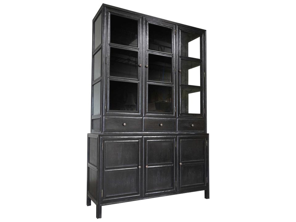 Colonial Hand Rubbed Black Mahogany Hutch Display Cabinet