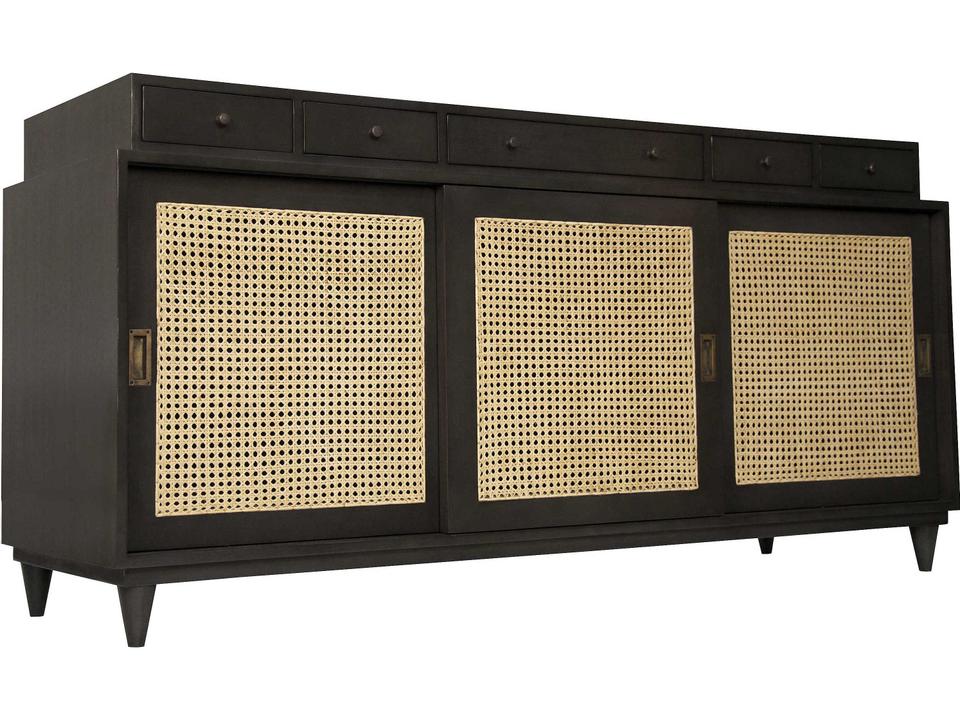 Hermosa Sideboard in Pale Finish with Mahogany and Rattan