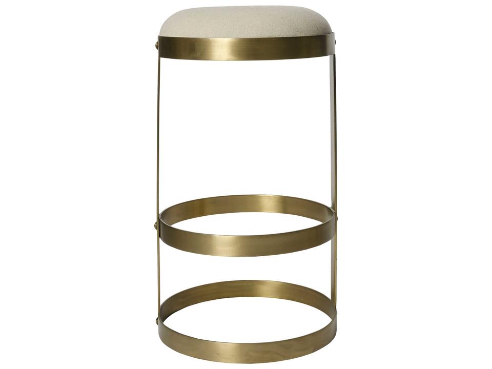 Dior Upholstered Metal Bar Stool in Light Linen and Antique Brass