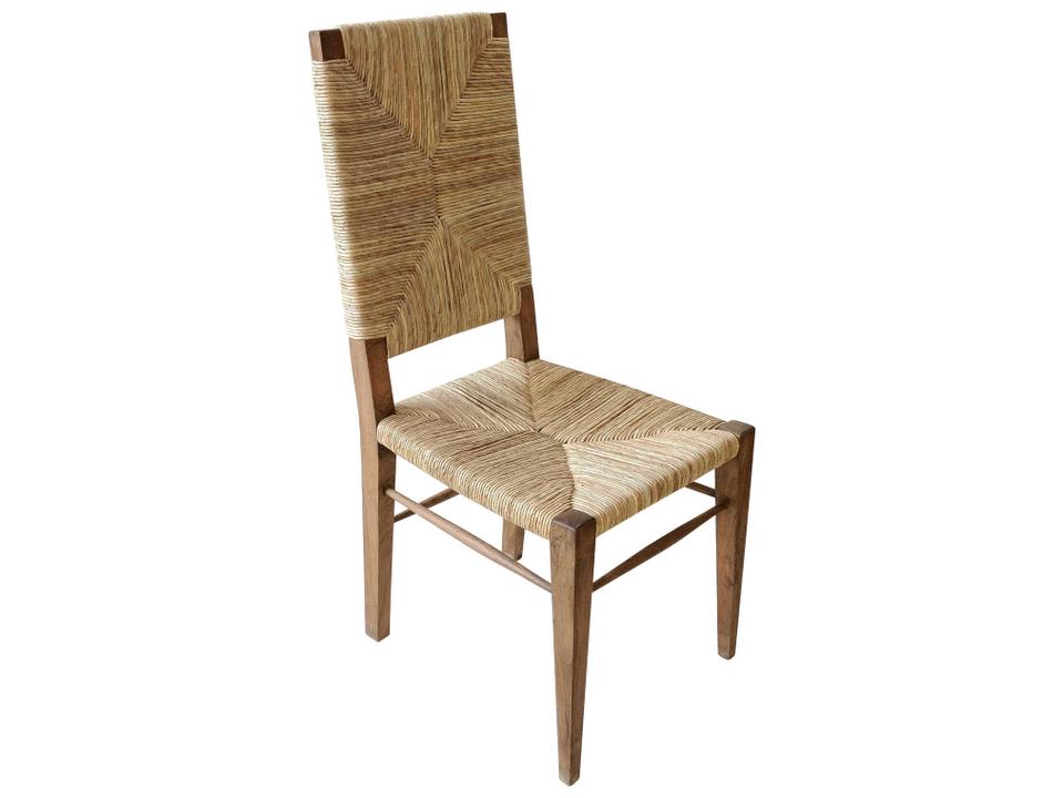 Neva Teak Wood Dining Side Chair with Rush Seagrass Seat