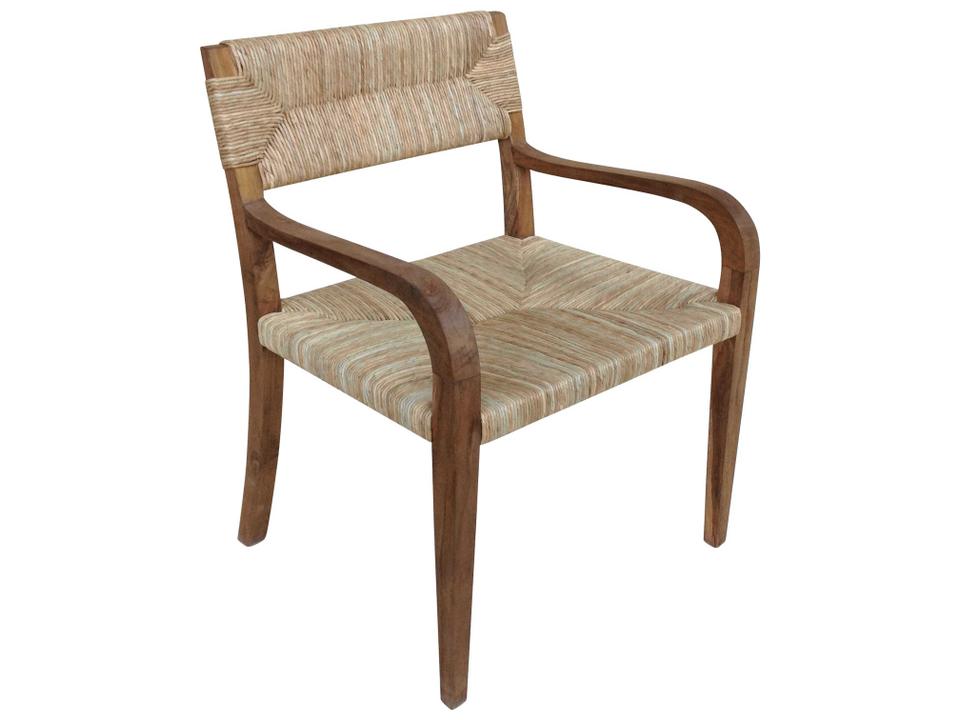 Bowie Teak Armchair with Rush Seagrass Seat in Natural Finish