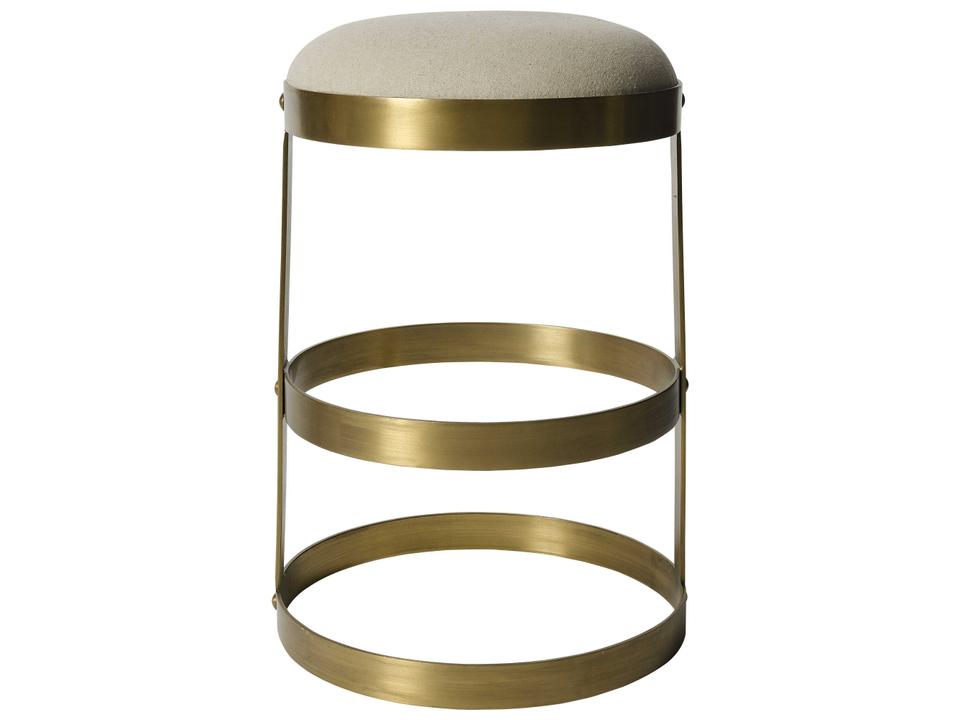 Upholstered Antique Brass Counter Stool Fabric Seat