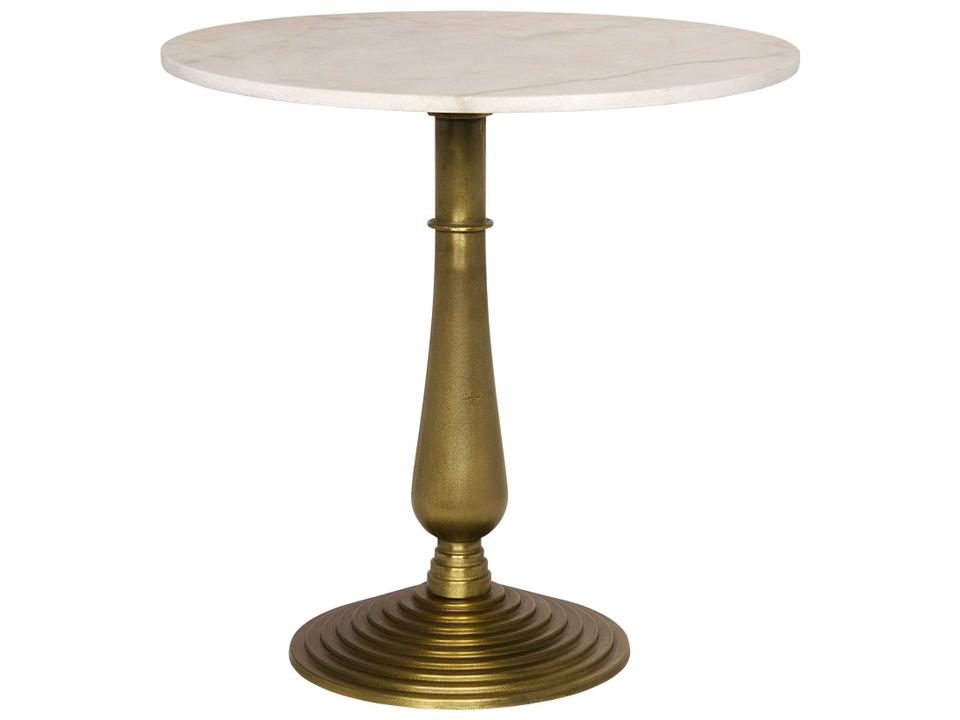 Alida 30-Inch Round Side Table Antique Brass Cast Iron with Marble Top