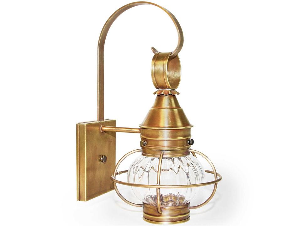 Onion 1-Light Outdoor Wall Sconce in Antique Brass with Optic Glass