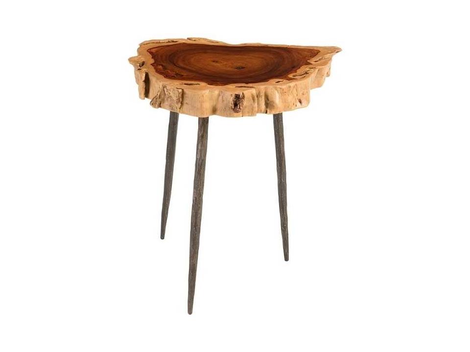 Origins Round Wood End Table in Natural Brown and Black Makha Burled Wood