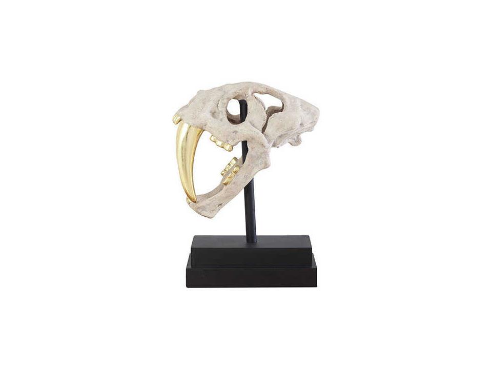 Jason Design Saber Tooth Tiger Skull Sculpture in Roman Stone and Gold Leaf