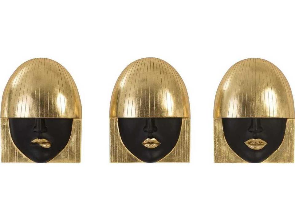 Fashion Faces Small Wall Art Set of 3 in Black and Gold Leaf