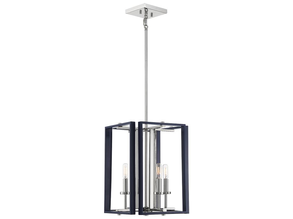 Champlin 4-Light Pendant Light in Navy with Polished Nickel Accents