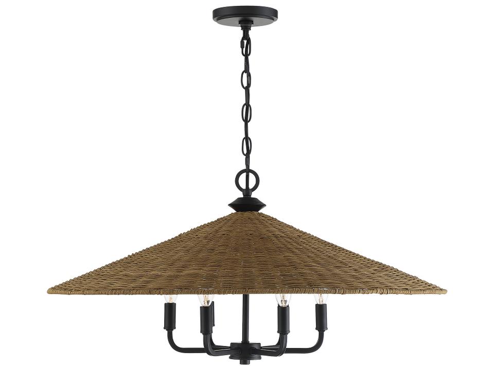 Eman 6-Light Pendant Light in Matte Black with Dark Rattan