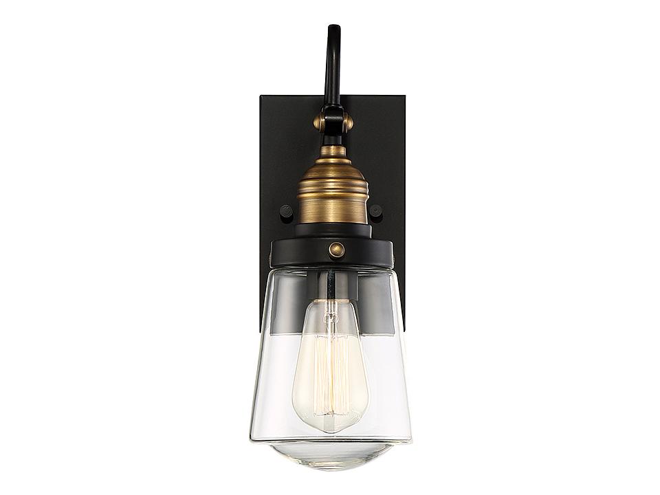 Macauley 1-Light Outdoor Wall Lantern in Vintage Black with Warm Brass