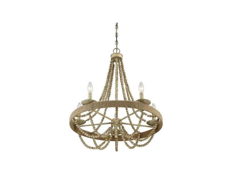 5-Light Meridian Chandelier in Natural Wood and Rope