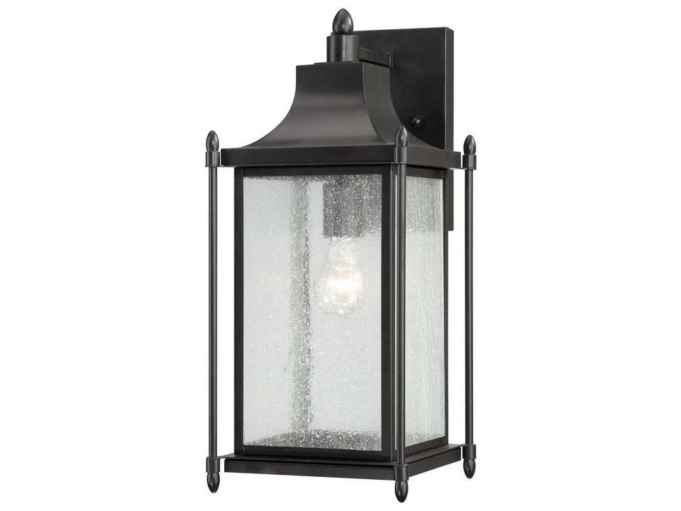 Dunnmore 1-Light Outdoor Wall Lantern in Black with Seeded Glass