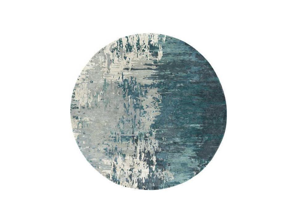 Banshee Round Area Rug in Teal Sage Ivory Wool Viscose Blend