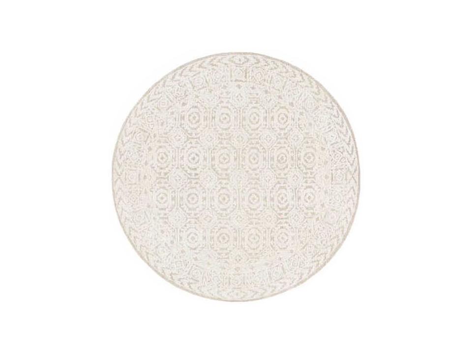 Louvre 8-Foot Round Hand Tufted Wool Area Rug in Tan Cream