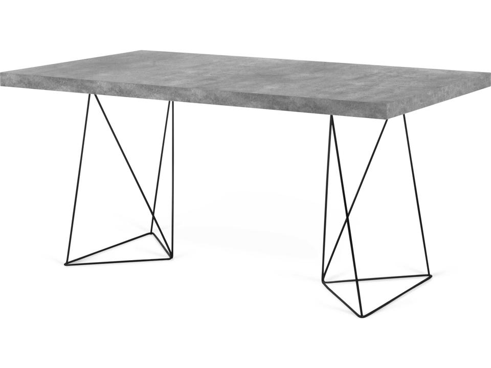 Multi Rectangular 63 Inch Dining Table Concrete Look Black Steel Legs