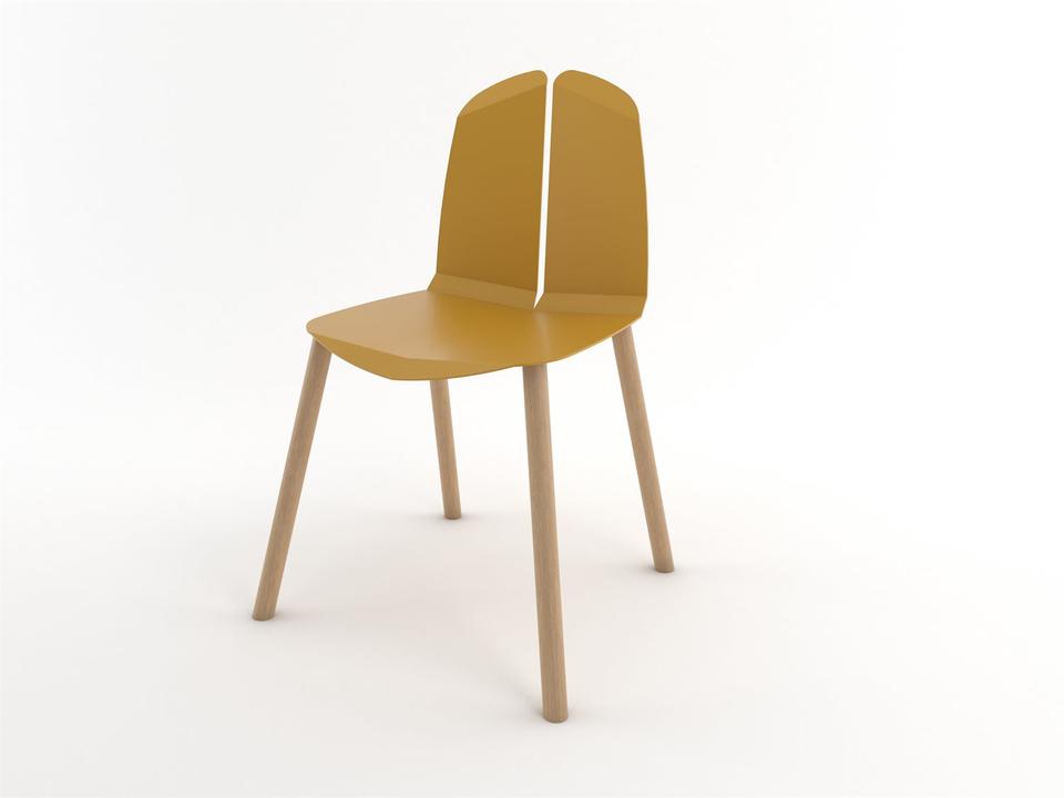 Noa Oak Wood Dining Side Chair with Mustard Powder-Coated Steel Seat