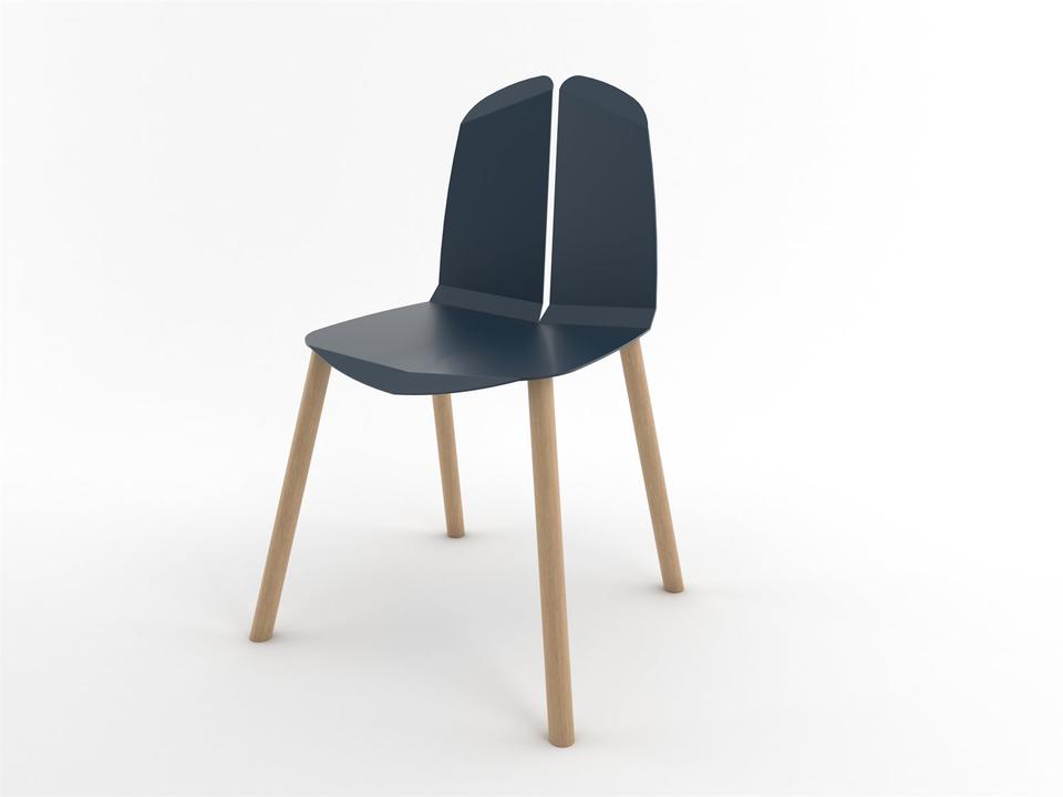 Noa Metal and Oak Dining Side Chair in Navy and Natural Oak