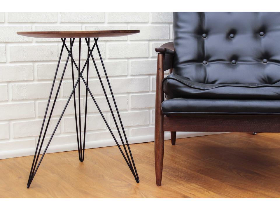 Hudson Round Side Table No Inlay Walnut Top Black Base
