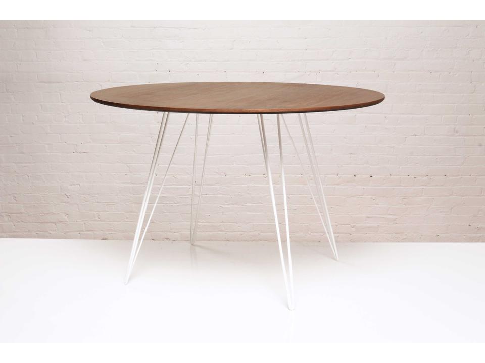 Williams 46-Inch Round Dining Table Walnut Top White Metal Base