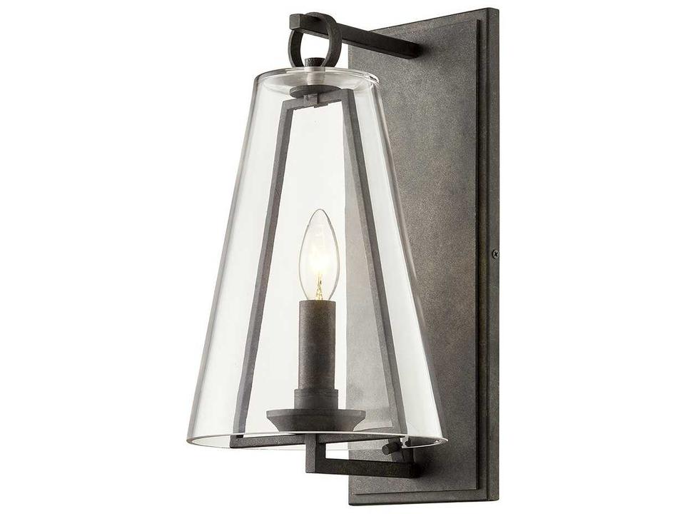 Adamson 1-Light Outdoor Wall Sconce in French Iron and Clear Glass