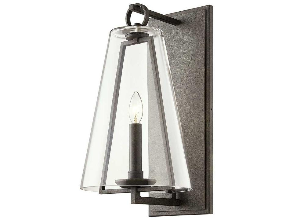 Adamson 1-Light Outdoor Wall Sconce in French Iron and Clear Glass