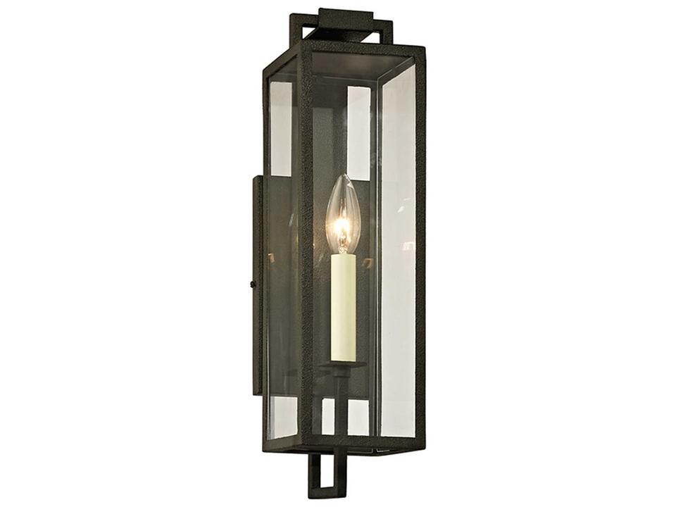Beckham 1-Light Outdoor Wall Sconce in Forged Iron and Clear Glass