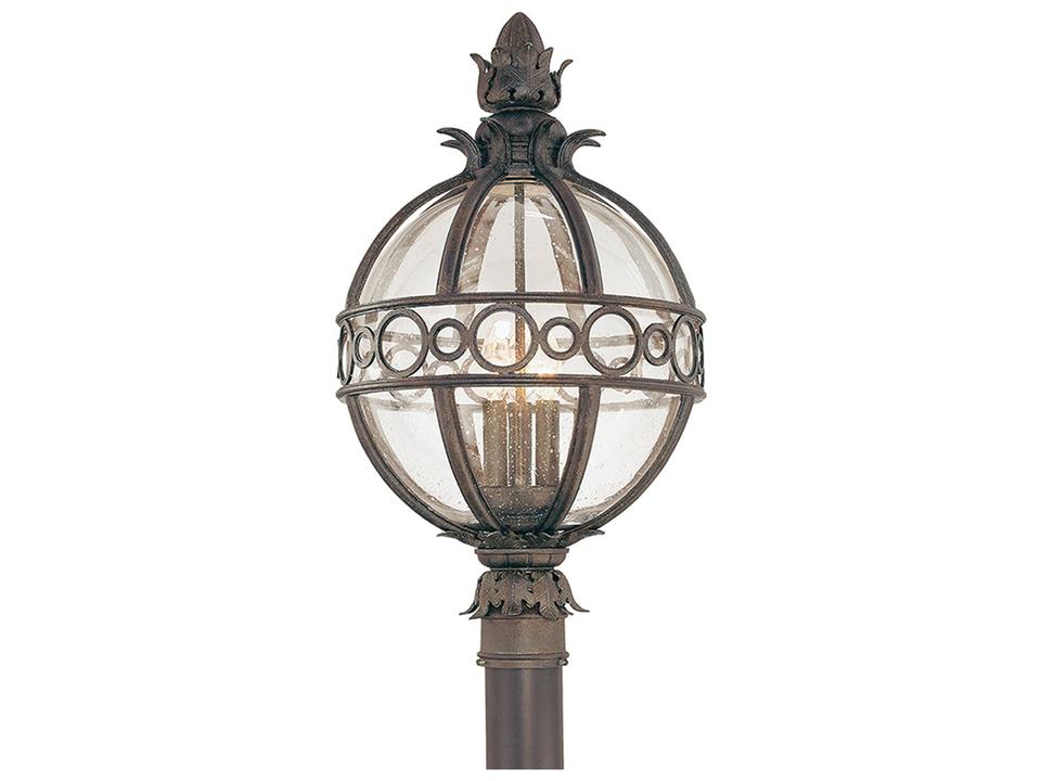 Campanile 3-Light Outdoor Post Lantern in Campanile Bronze with Clear Seeded Glass