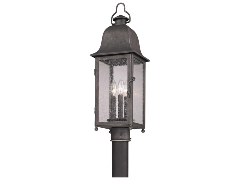 Larchmont 3-Light Outdoor Post Lantern in Vintage Bronze with Clear Seeded Glass