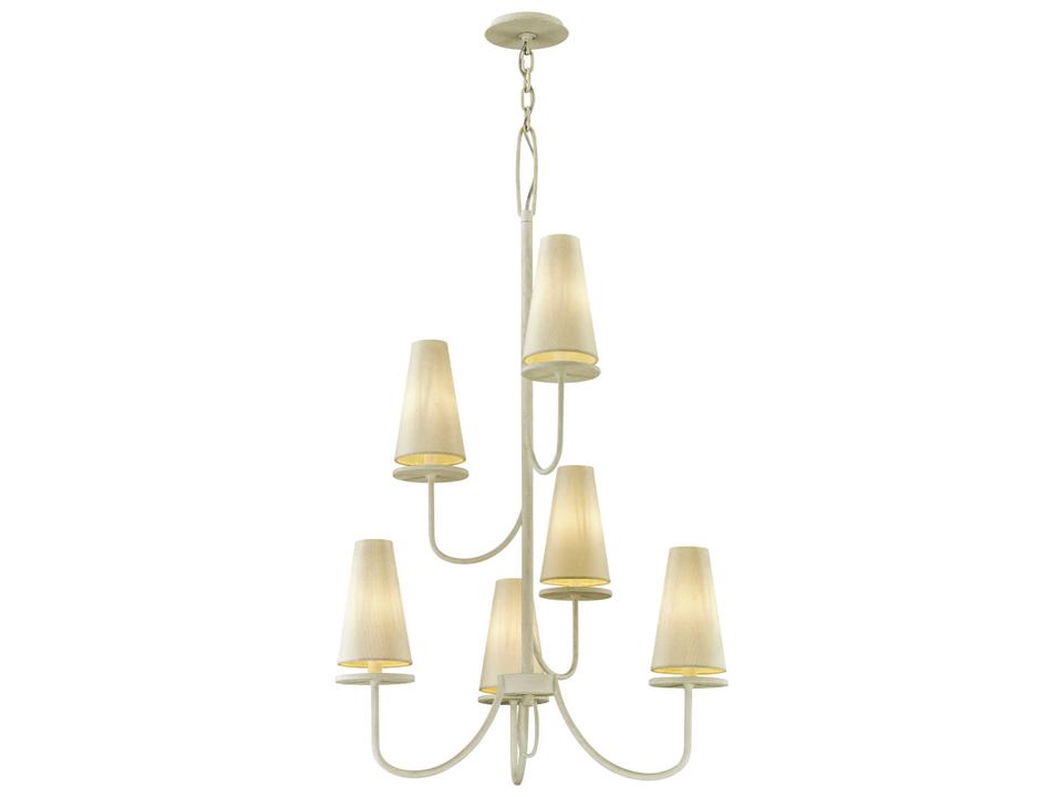 Marcel 6-Light Chandelier with Hardback Cotton Shades in Gesso White