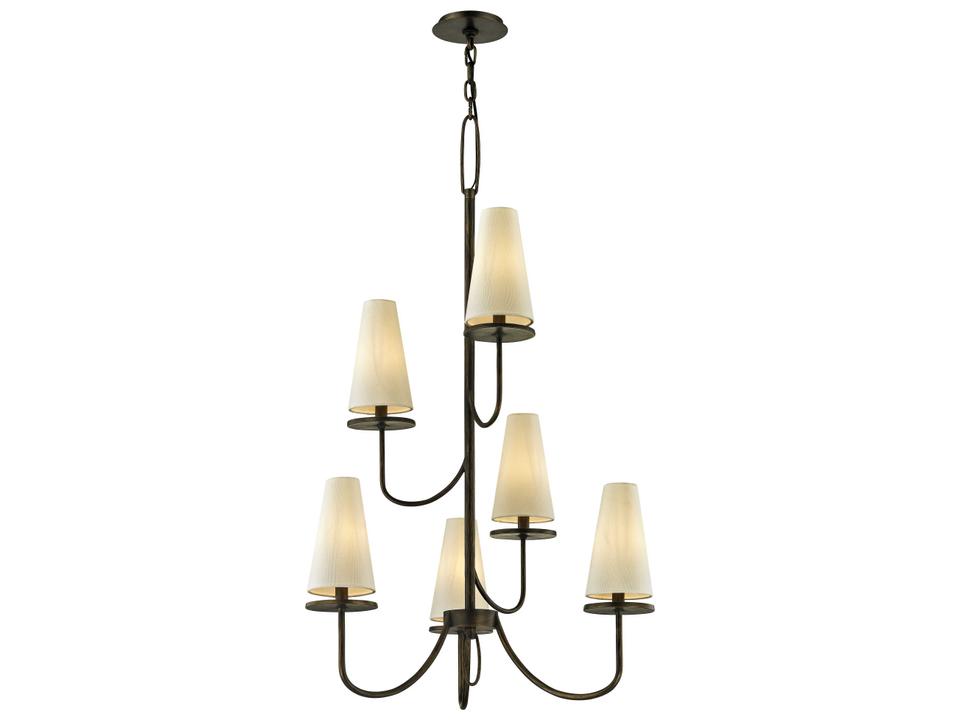 6-Light Marcel Chandelier with Off White Shades in Textured Bronze