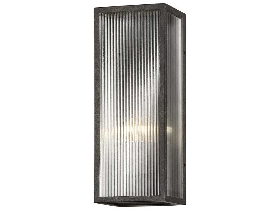 Tisoni 1-Light Outdoor Wall Sconce in French Iron and Ribbed Glass