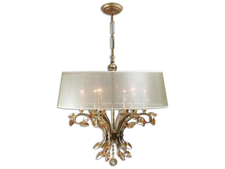 Alenya 6-Light Chandelier with Champagne Fabric Shade and Crystal Leaves