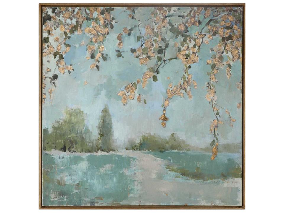 Peaceful Hand Painted Canvas Landscape Art with Gold Frame