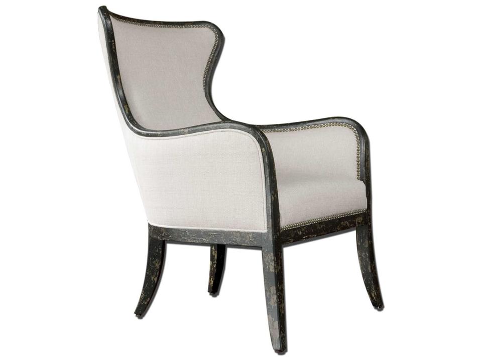 Sandy Shimmery White Woven Tailoring Wing Accent Chair