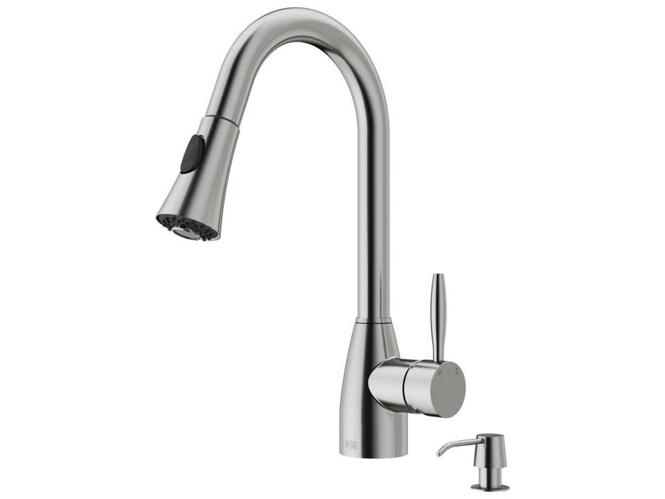 Aylesbury Single Handle Pull-Down Kitchen Faucet in Stainless Steel with Soap Dispenser
